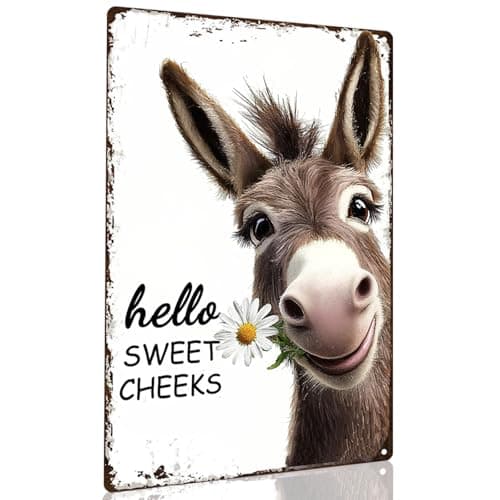 CCPARTON Vintage Metal Sign Donkey Hello Sweet Cheeks Metal Tin Sign For Home Outdoor Indoor Office Bar Yard Decor 8x12 Inch