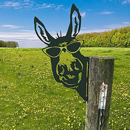 AOOLVY Farm Peeping Donkey Metal Art Outdoor Decor Garden Yard Decoration